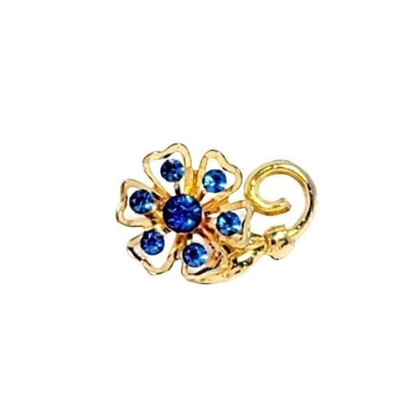 Gold Tone CORO Blue Rhinestone Flower Pin Brooch - Picture 1 of 4